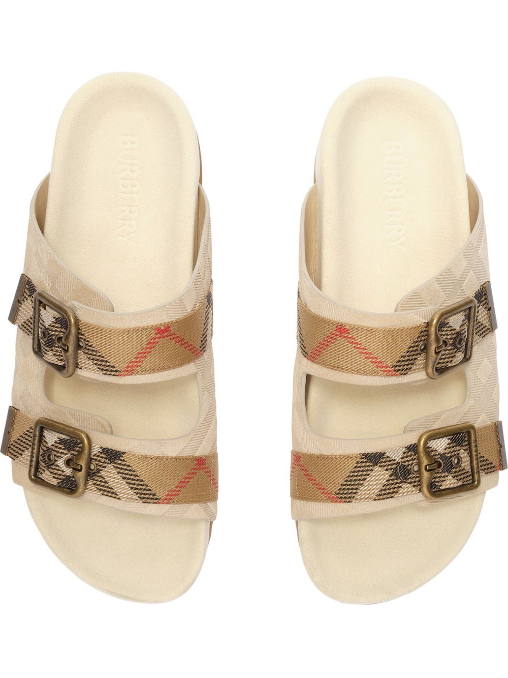 Burberry Beige Tan Check Buckle Slide Sandals